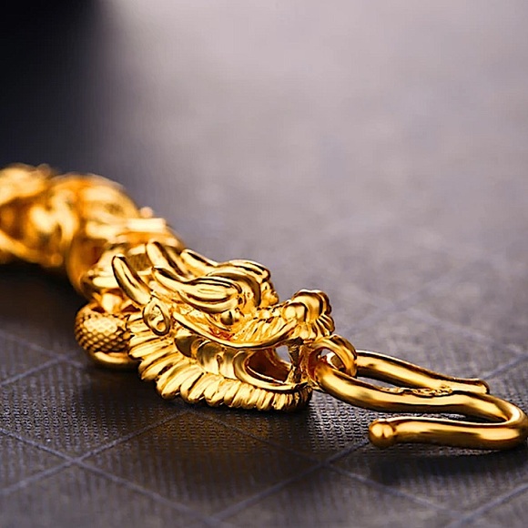 24K GOLD PLATED DRAGON VIKING BRACELET - Picture 10 of 14